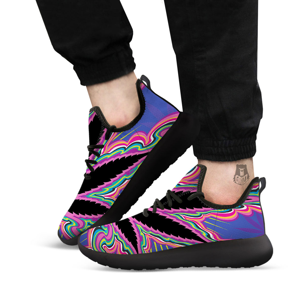 Cannabis Leaf Psychedelic Print Black Athletic Shoes-grizzshop