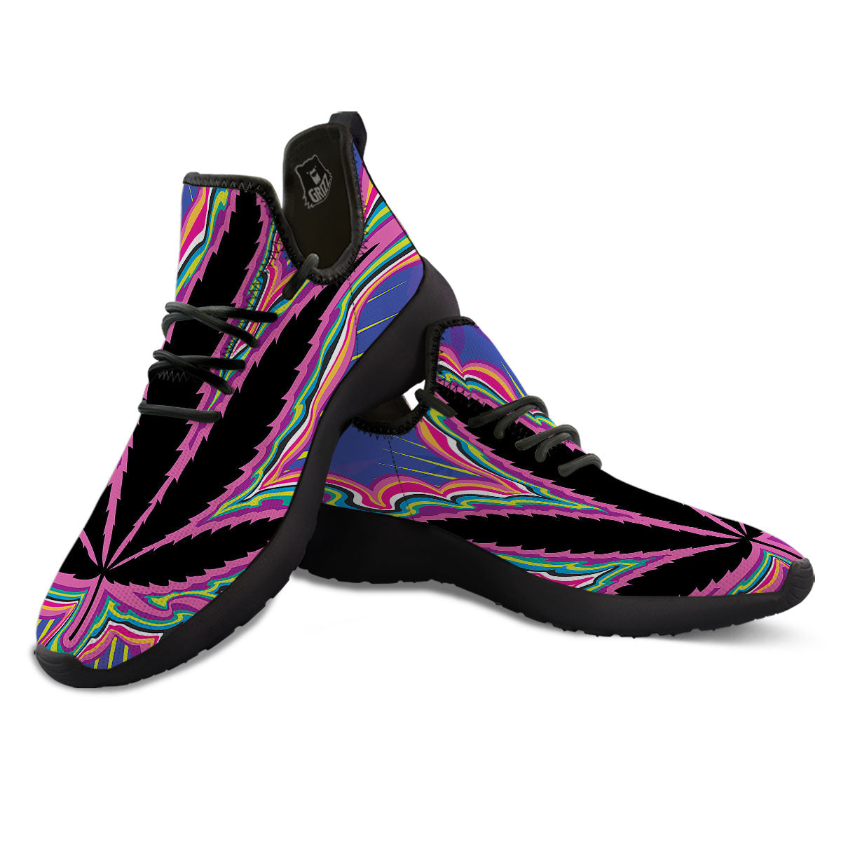 Cannabis Leaf Psychedelic Print Black Athletic Shoes-grizzshop