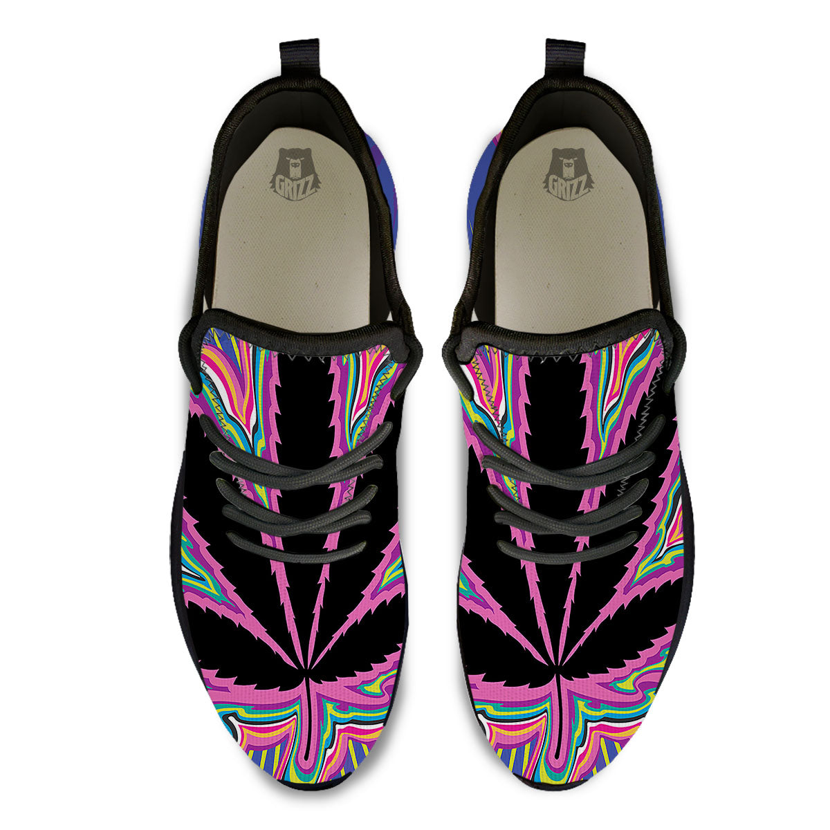 Cannabis Leaf Psychedelic Print Black Athletic Shoes-grizzshop