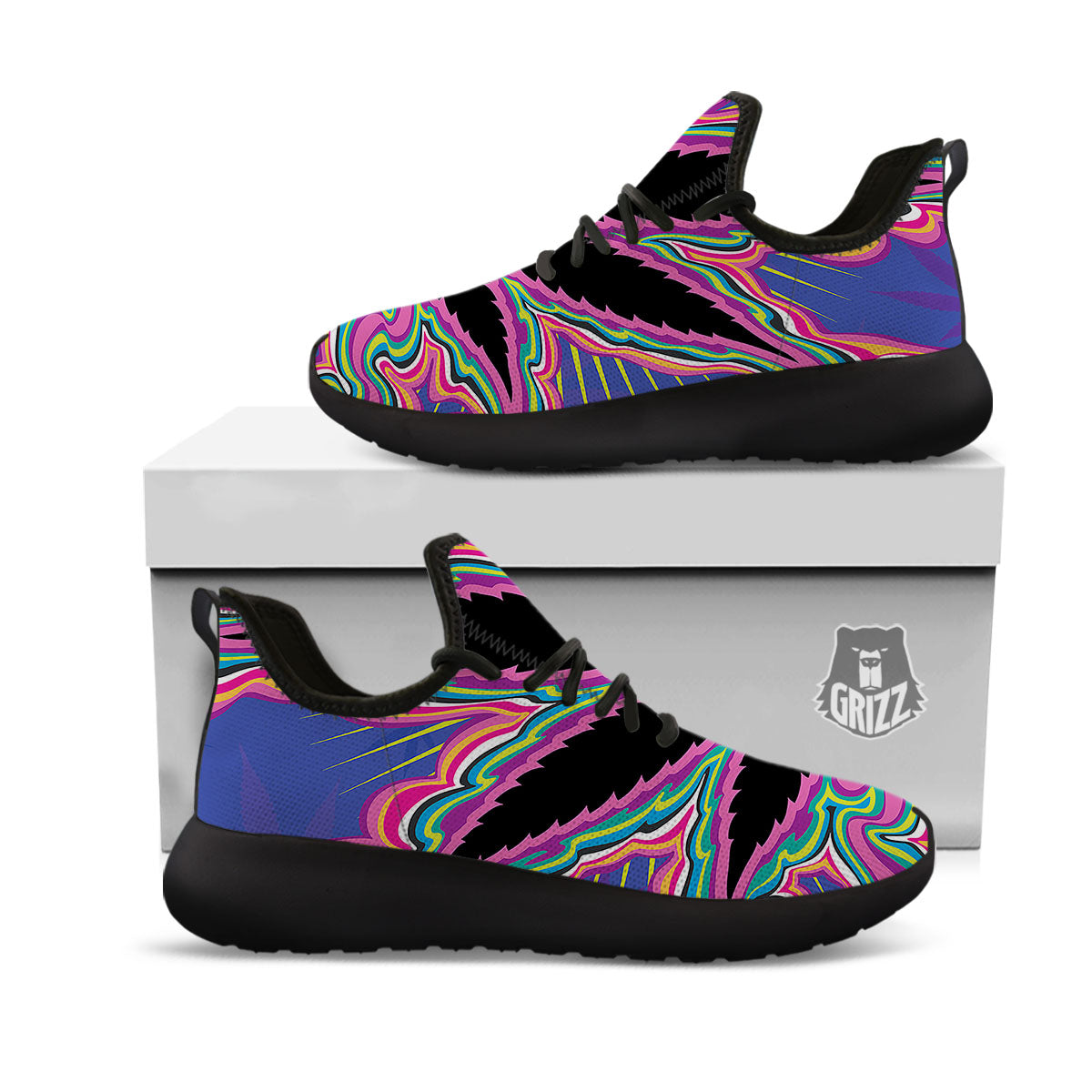 Cannabis Leaf Psychedelic Print Black Athletic Shoes-grizzshop