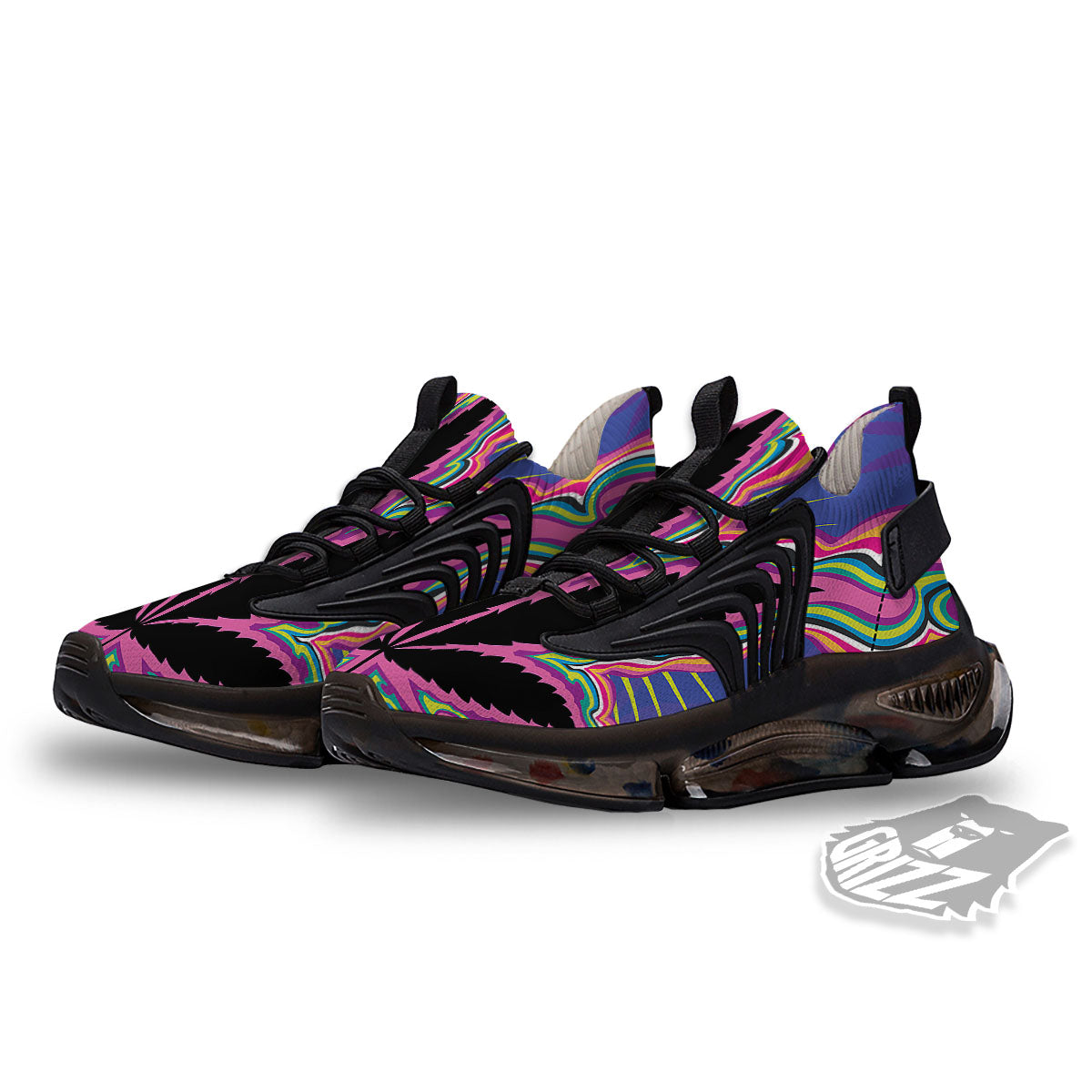 Cannabis Leaf Psychedelic Print Black Gym Shoes-grizzshop