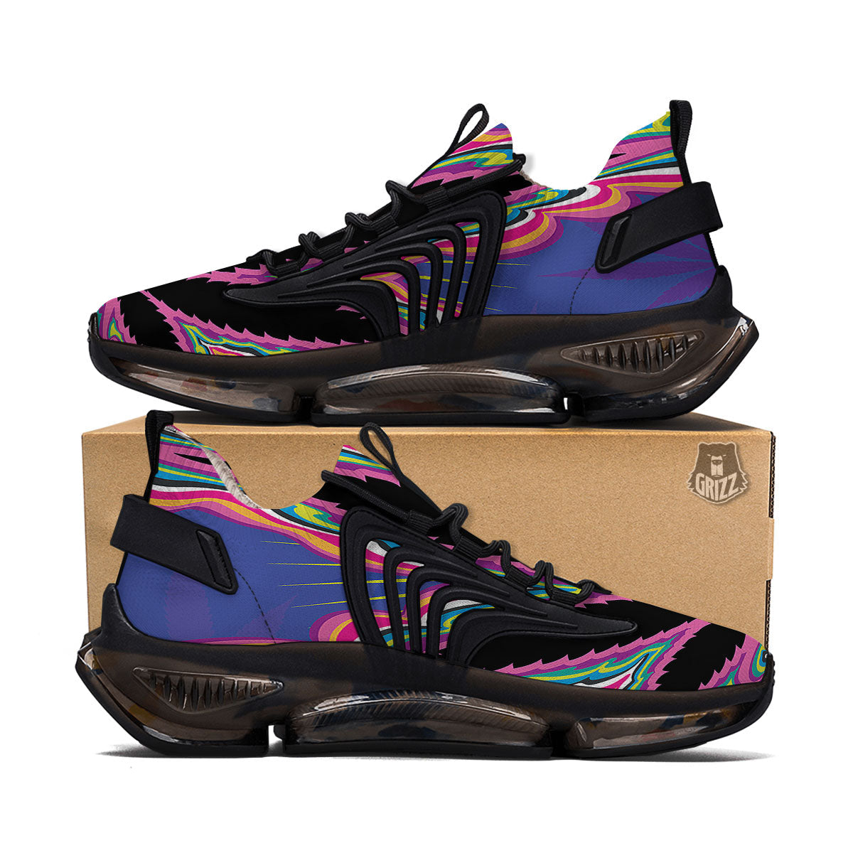 Cannabis Leaf Psychedelic Print Black Gym Shoes-grizzshop