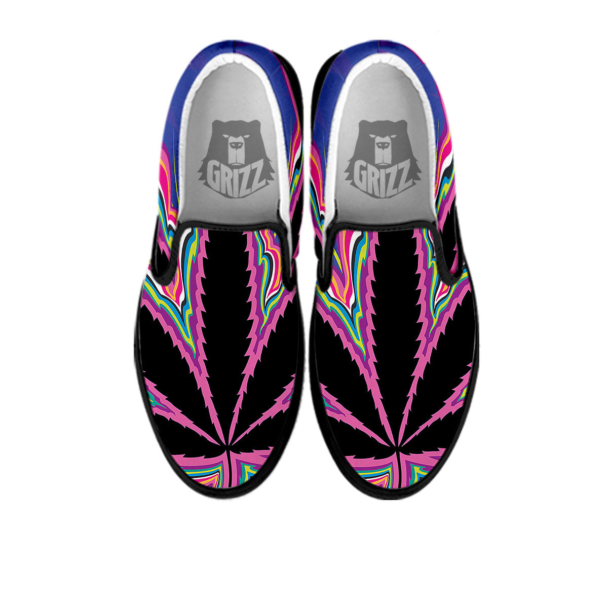 Cannabis Leaf Psychedelic Print Black Slip On Shoes-grizzshop