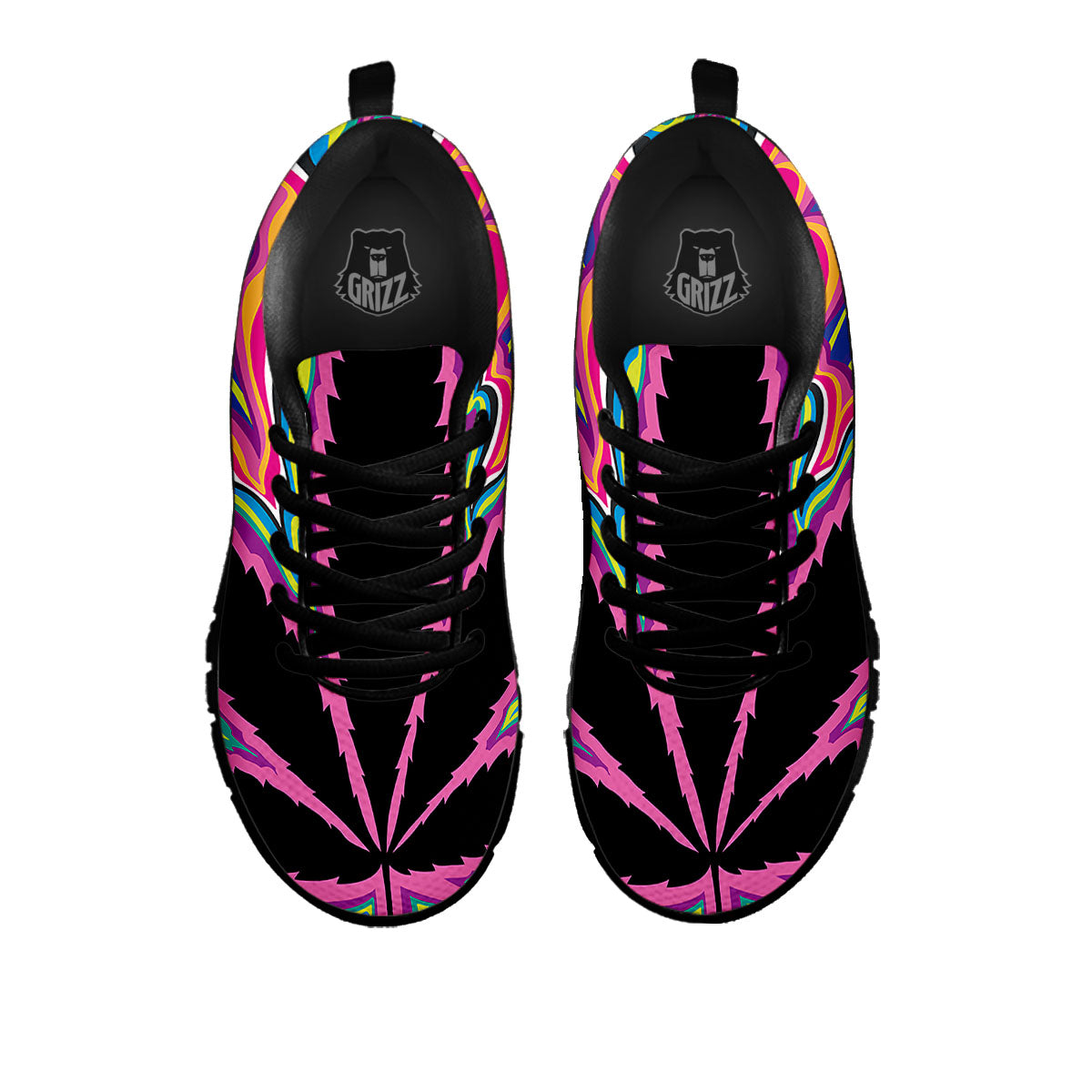 Cannabis Leaf Psychedelic Print Black Sneaker-grizzshop