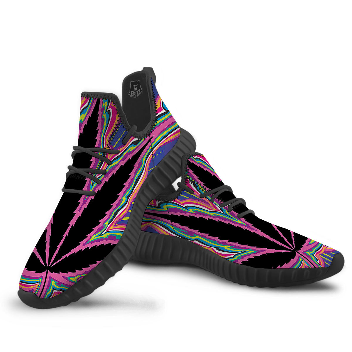 Cannabis Leaf Psychedelic Print Black Walking Shoes-grizzshop