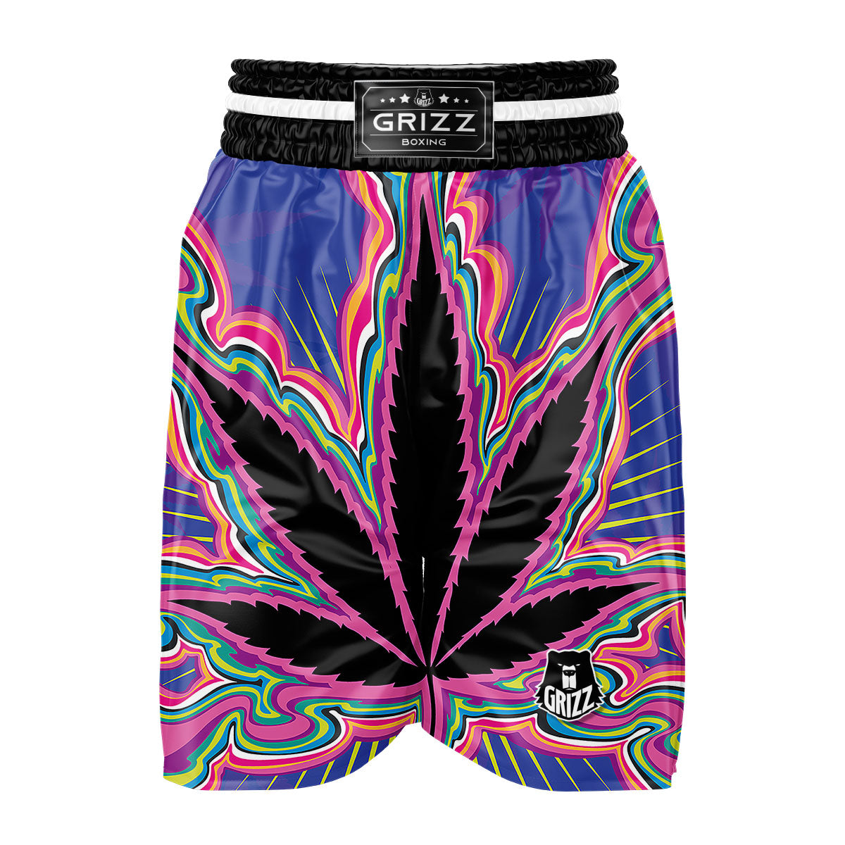Cannabis Leaf Psychedelic Print Boxing Shorts-grizzshop