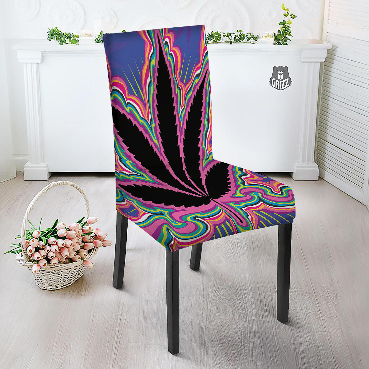 Cannabis Leaf Psychedelic Print Dining Chair Slipcover-grizzshop