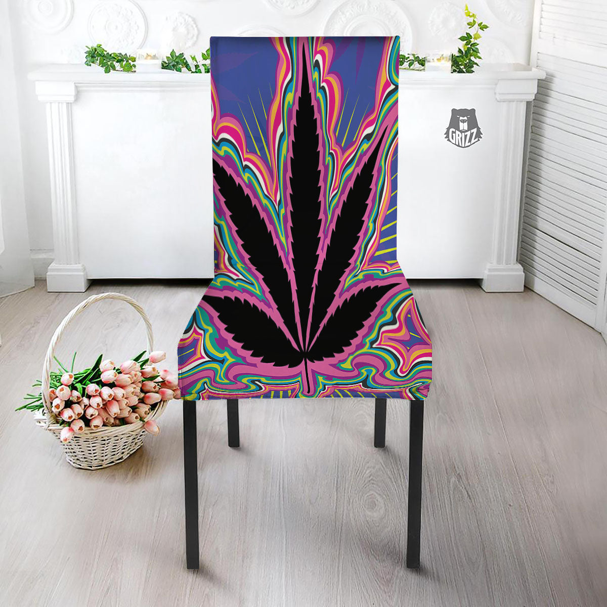 Cannabis Leaf Psychedelic Print Dining Chair Slipcover-grizzshop