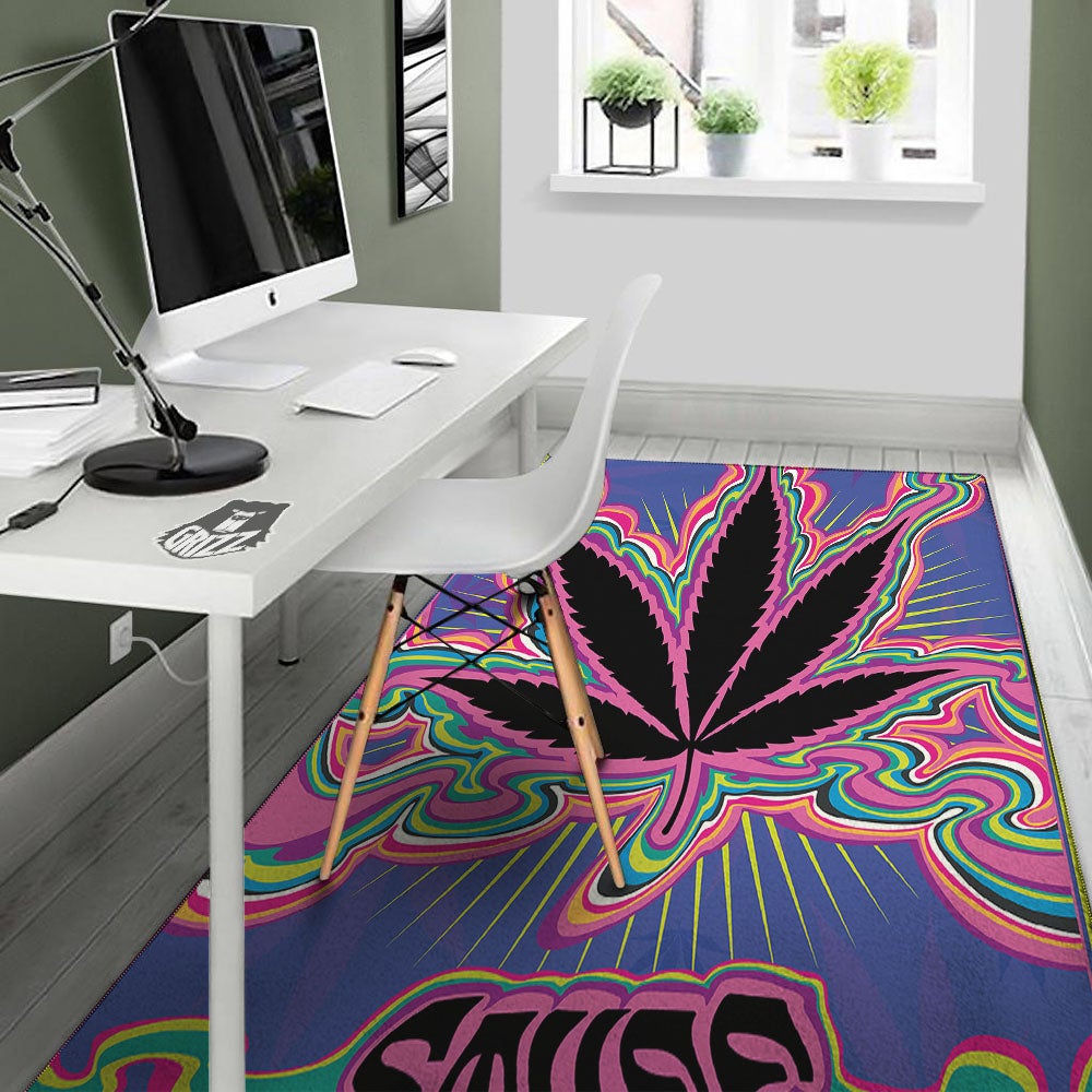 Cannabis Leaf Psychedelic Print Floor Mat-grizzshop