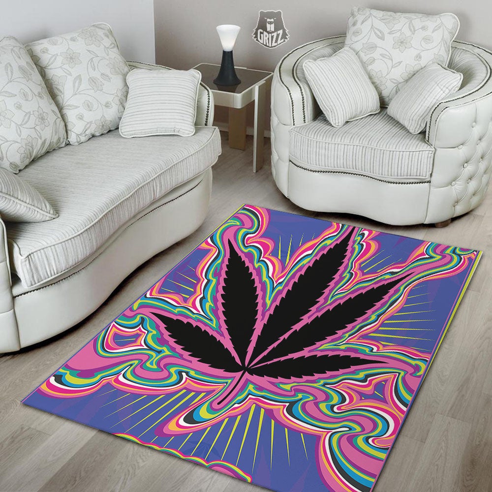 Cannabis Leaf Psychedelic Print Floor Mat-grizzshop