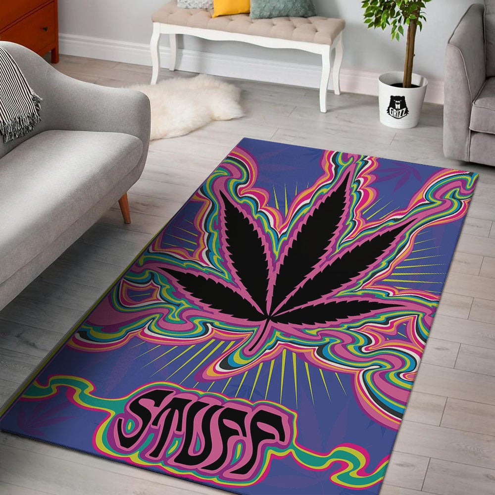 Cannabis Leaf Psychedelic Print Floor Mat-grizzshop