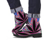 Cannabis Leaf Psychedelic Print Leather Boots-grizzshop