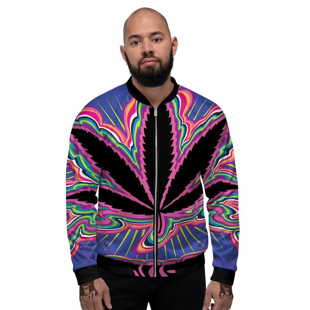 Cannabis Leaf Psychedelic Print Men's Bomber Jacket-grizzshop