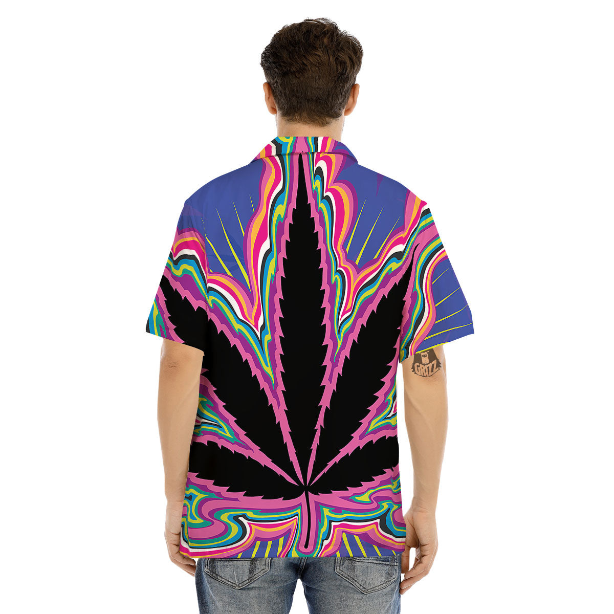 Cannabis Leaf Psychedelic Print Men's Hawaiian Shirt-grizzshop