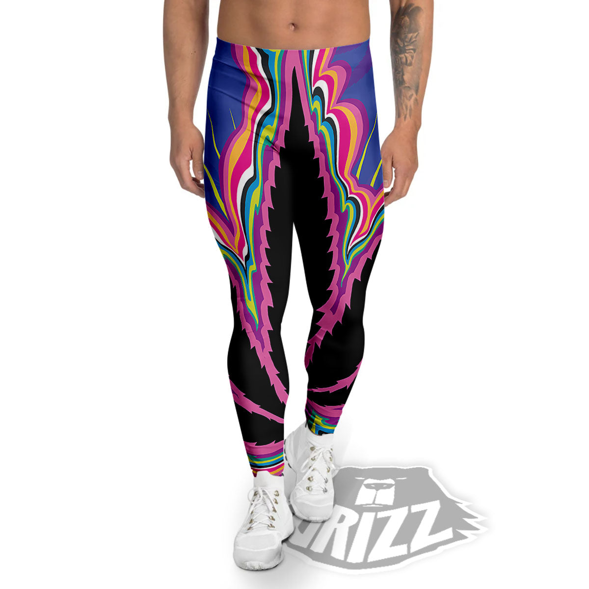 Cannabis Leaf Psychedelic Print Men's Leggings-grizzshop