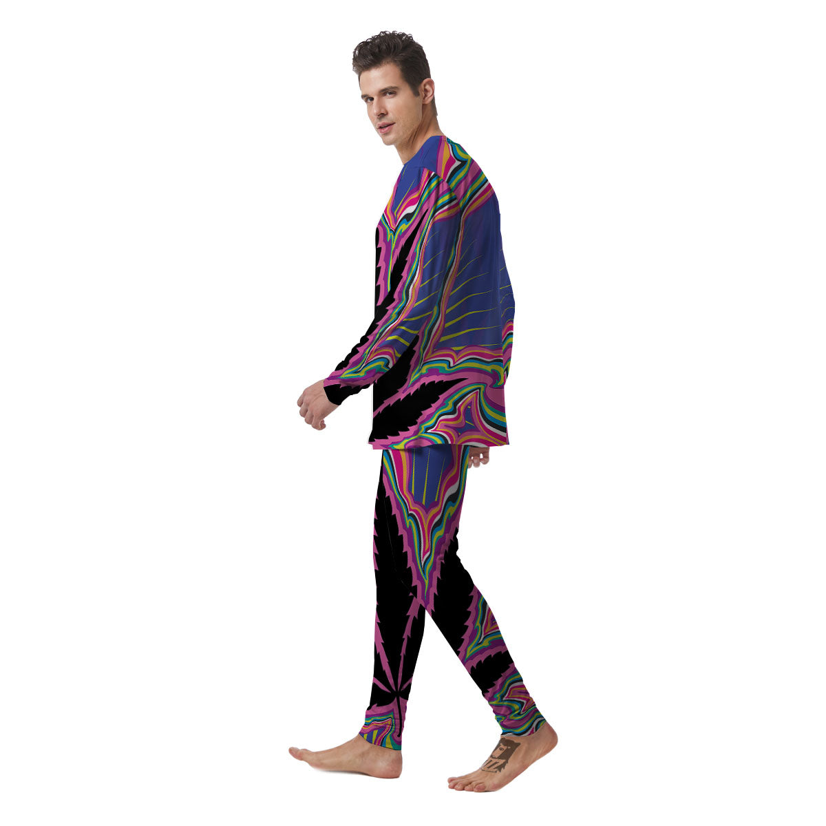 Cannabis Leaf Psychedelic Print Men's Pajamas-grizzshop