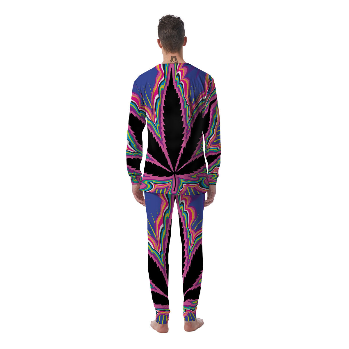 Cannabis Leaf Psychedelic Print Men's Pajamas-grizzshop