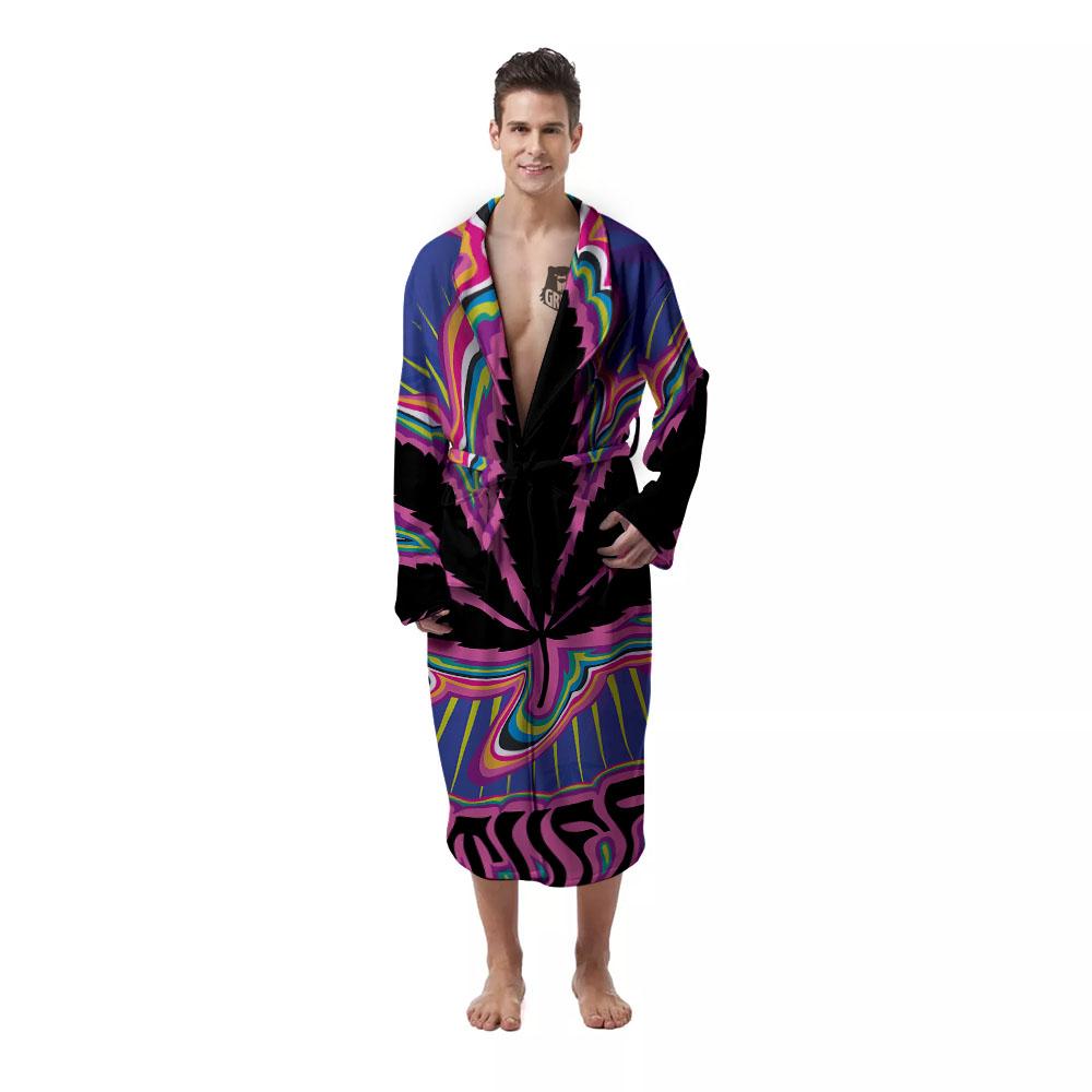 Cannabis Leaf Psychedelic Print Men's Robe-grizzshop