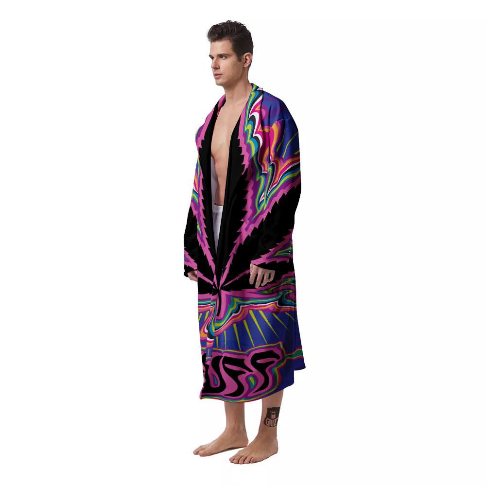 Cannabis Leaf Psychedelic Print Men's Robe-grizzshop
