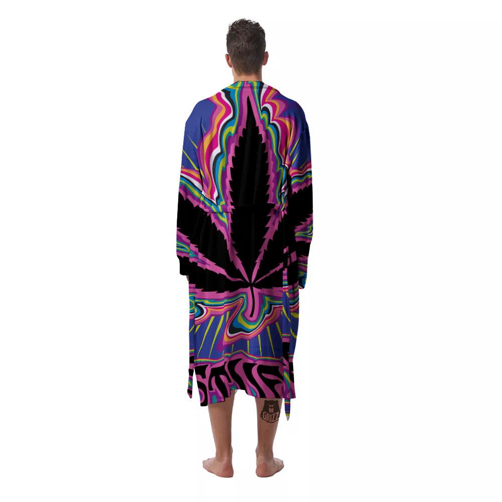 Cannabis Leaf Psychedelic Print Men's Robe-grizzshop