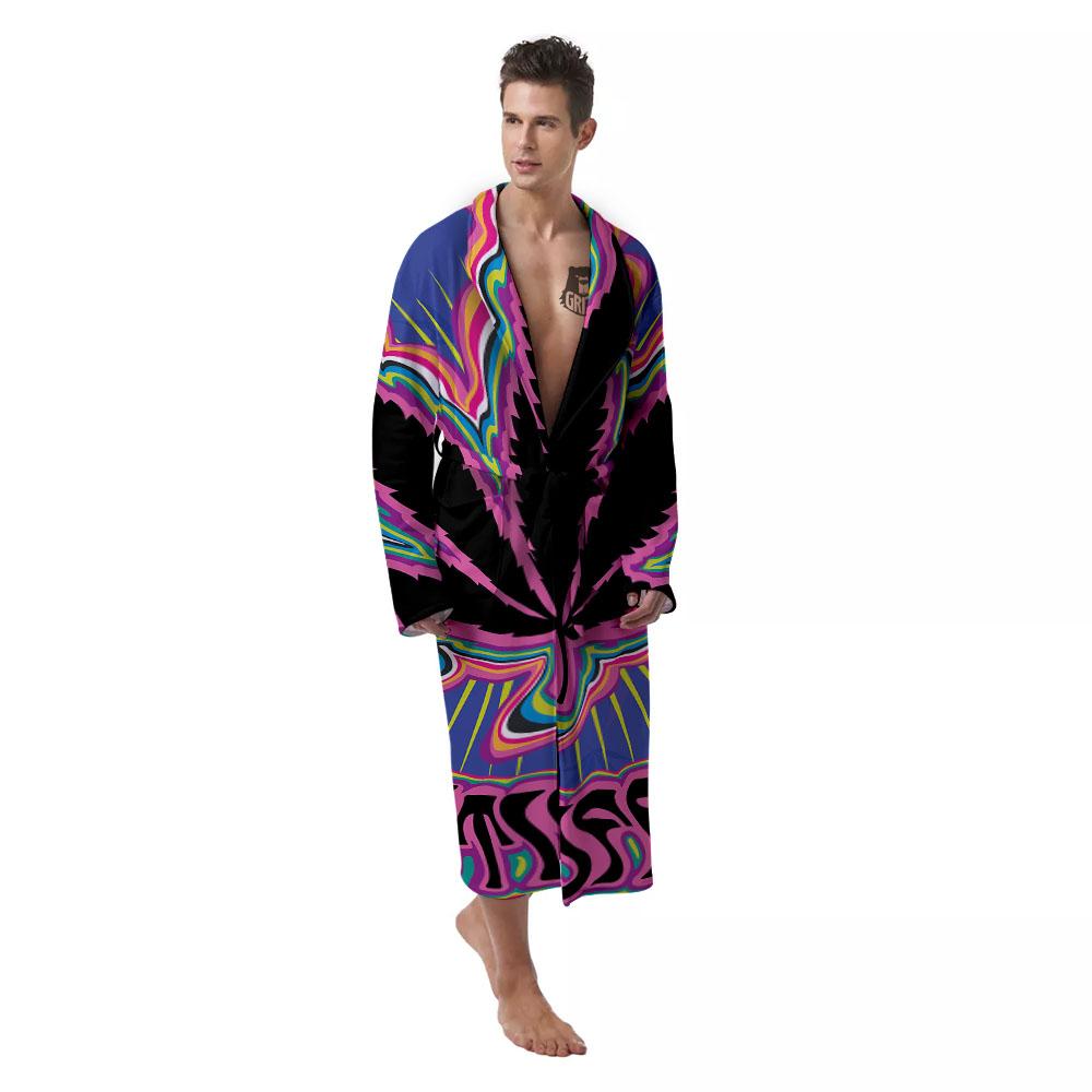 Cannabis Leaf Psychedelic Print Men's Robe-grizzshop