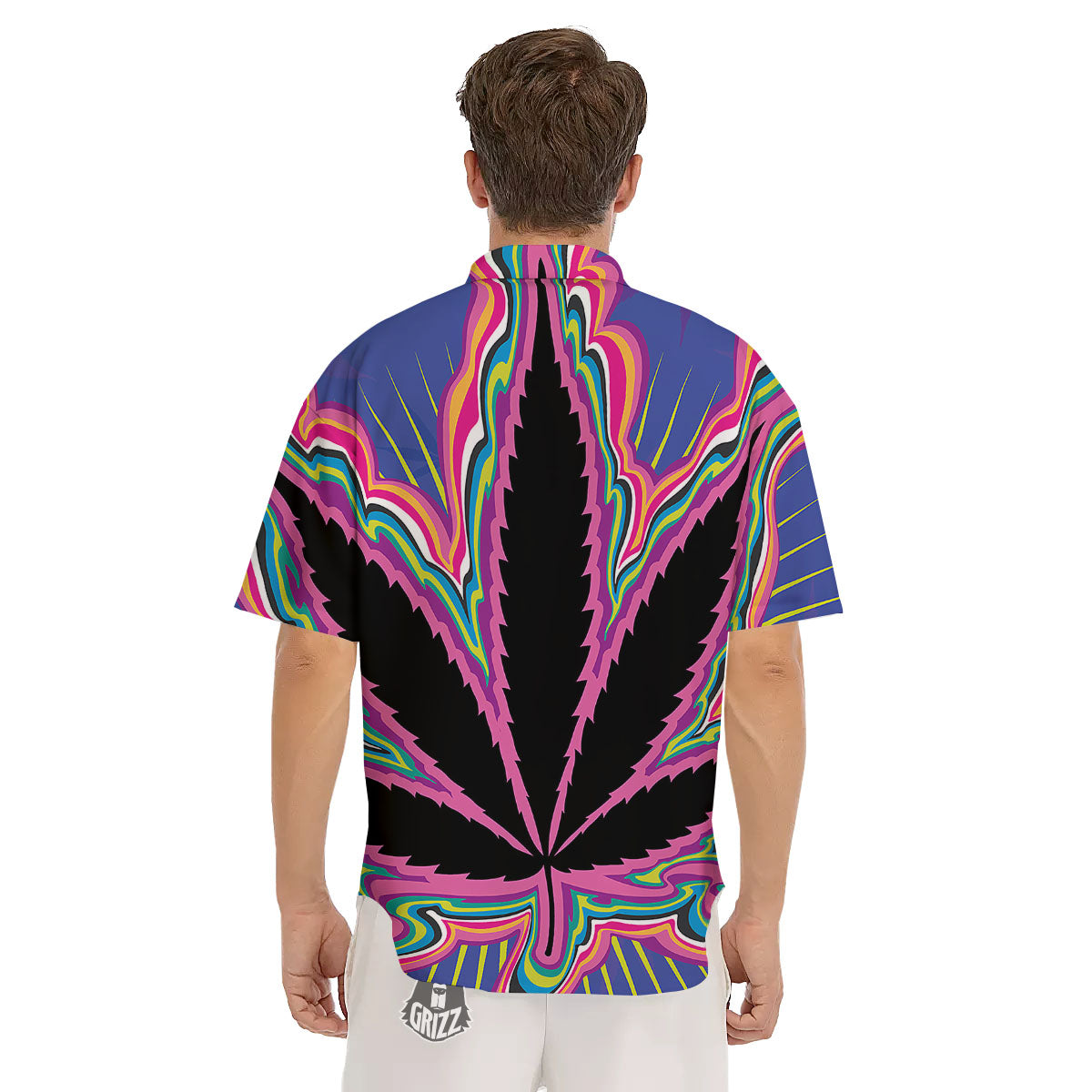 Cannabis Leaf Psychedelic Print Men's Short Sleeve Shirts-grizzshop