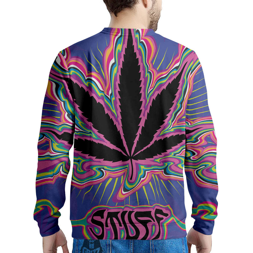 Cannabis Leaf Psychedelic Print Men's Sweatshirt-grizzshop