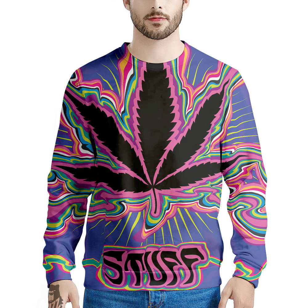 Cannabis Leaf Psychedelic Print Men's Sweatshirt-grizzshop