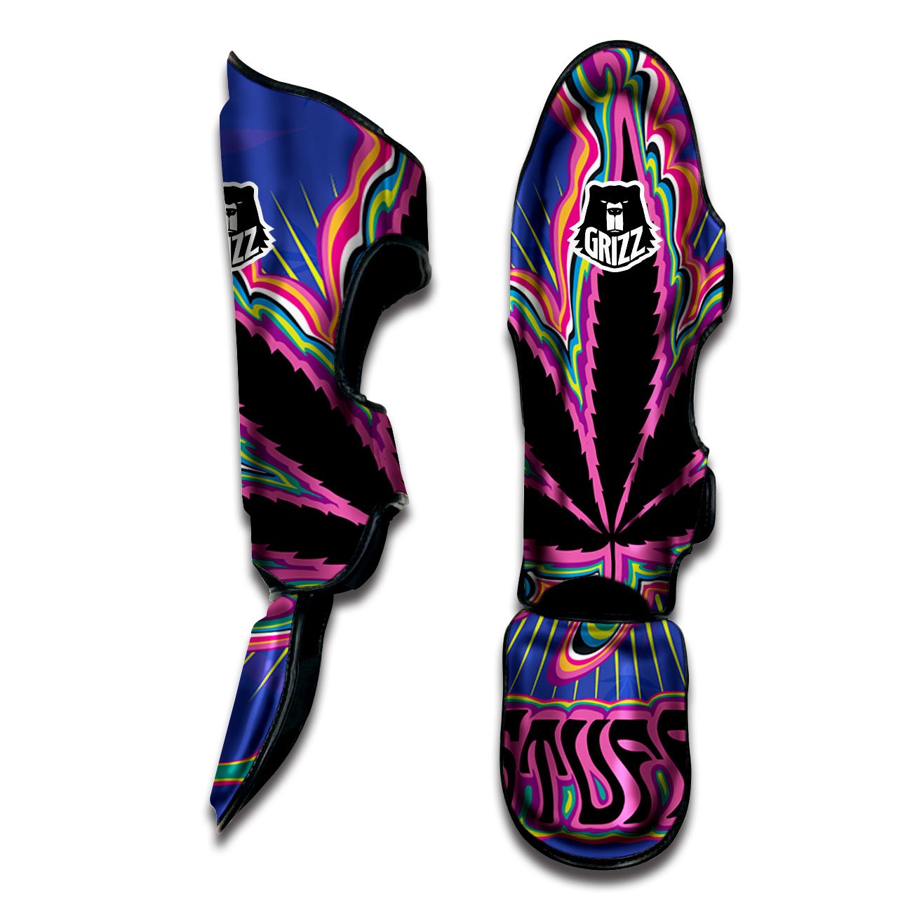 Cannabis Leaf Psychedelic Print Muay Thai Shin Guards-grizzshop