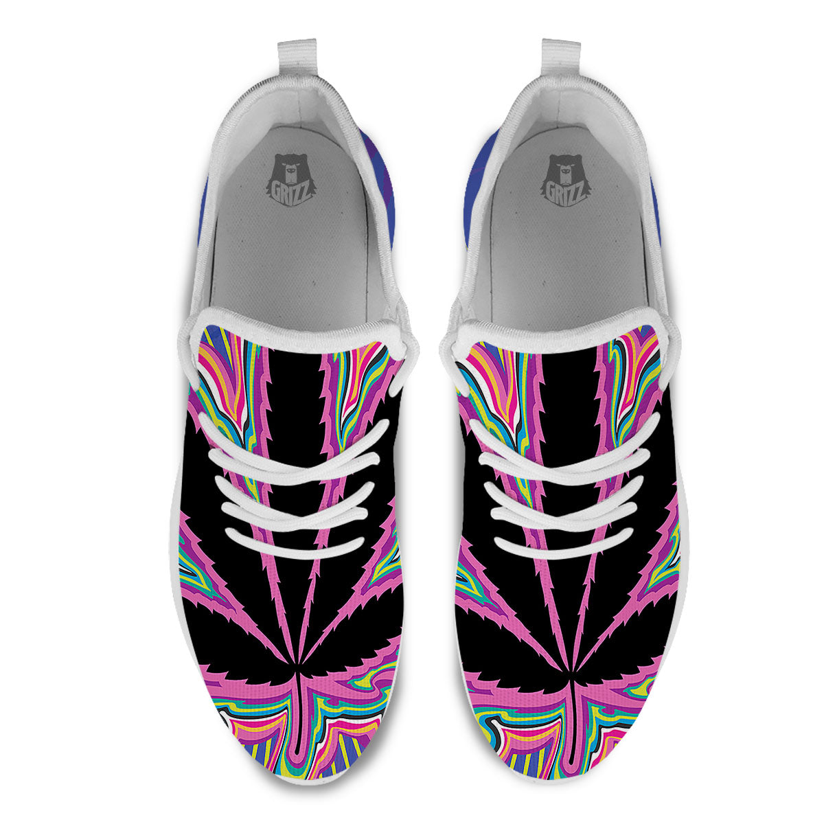 Cannabis Leaf Psychedelic Print White Athletic Shoes-grizzshop