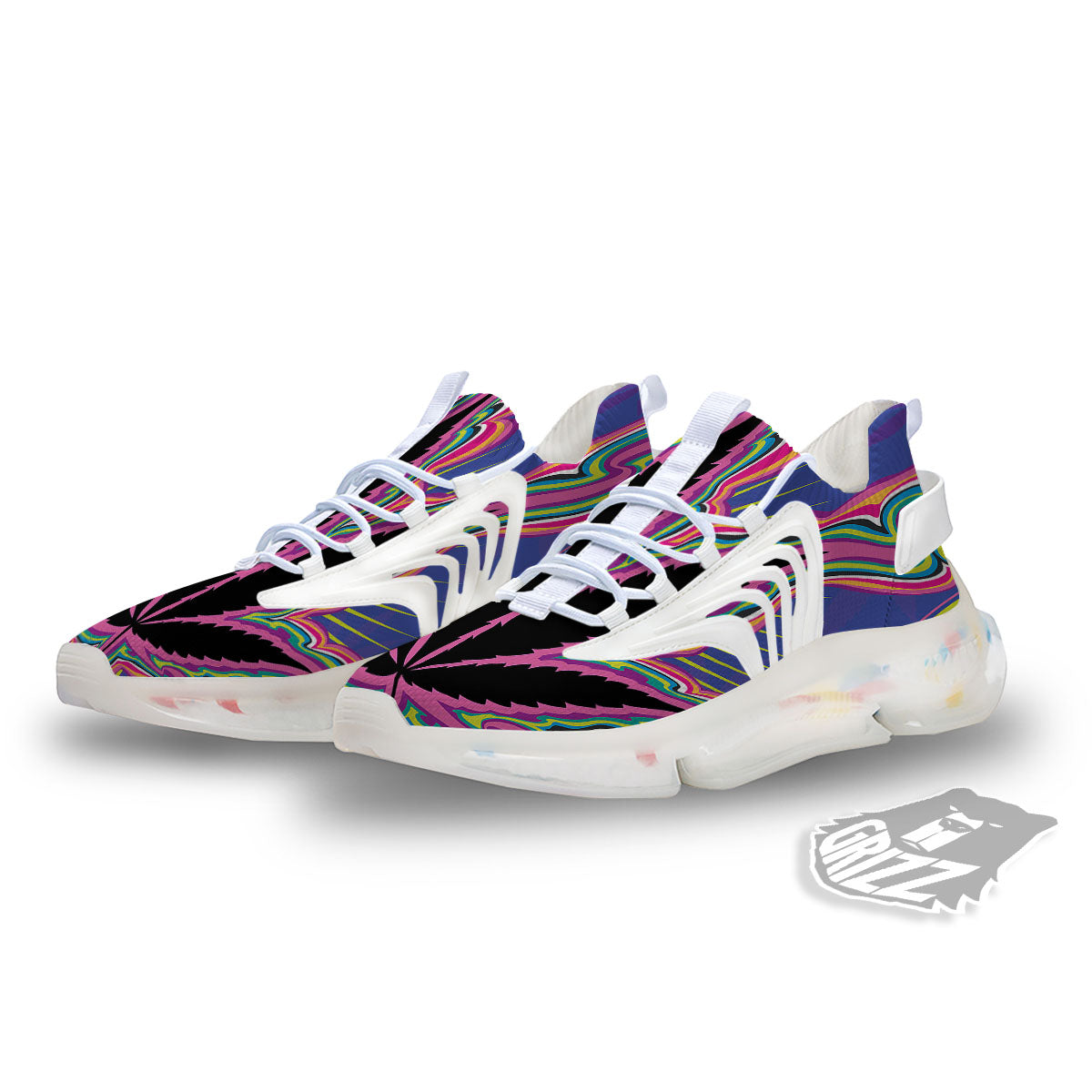 Cannabis Leaf Psychedelic Print White Gym Shoes-grizzshop