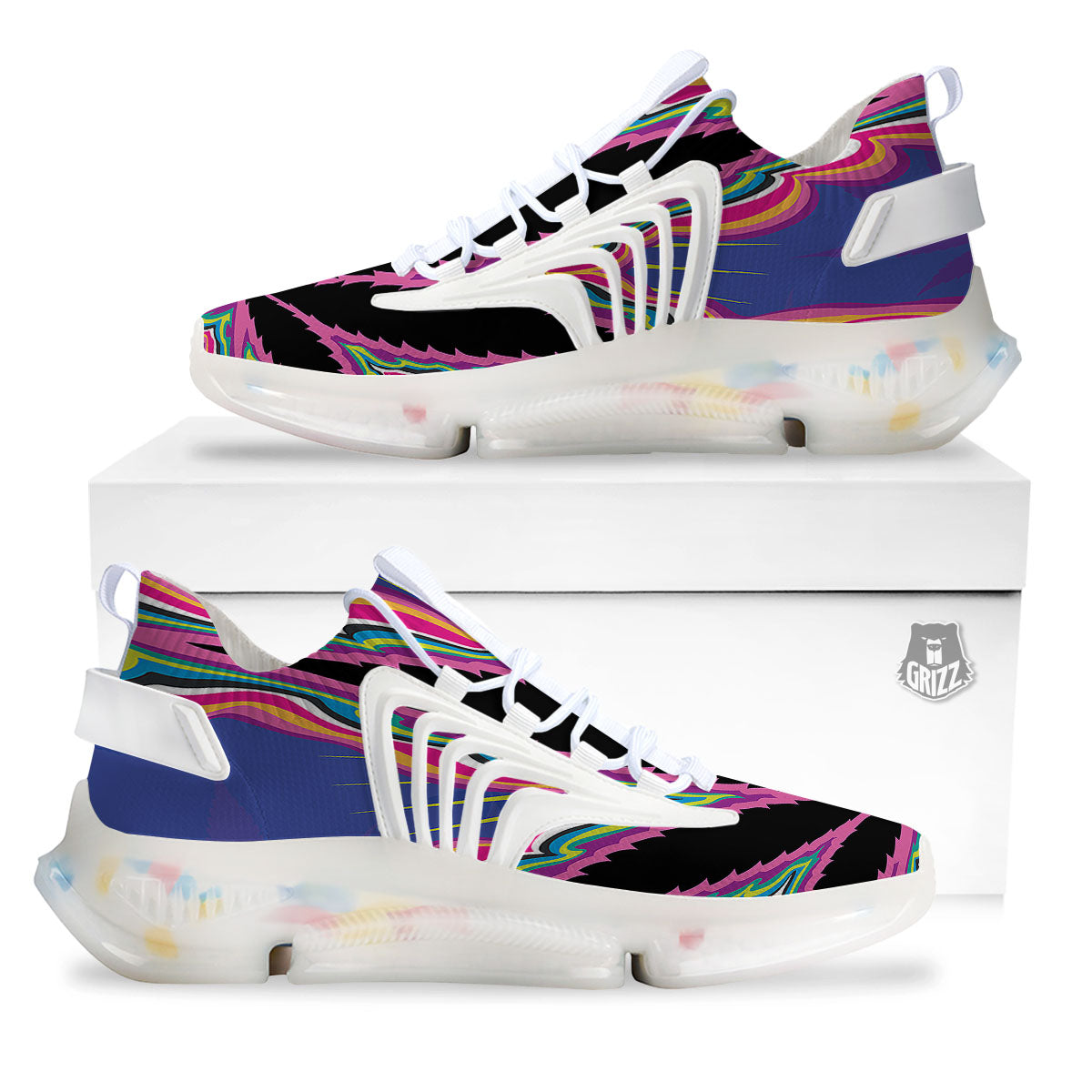 Cannabis Leaf Psychedelic Print White Gym Shoes-grizzshop