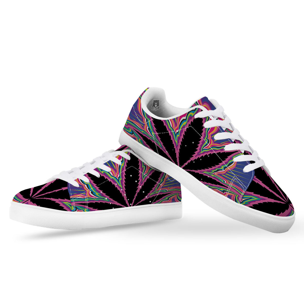 Cannabis Leaf Psychedelic Print White Low Top Sneakers-grizzshop