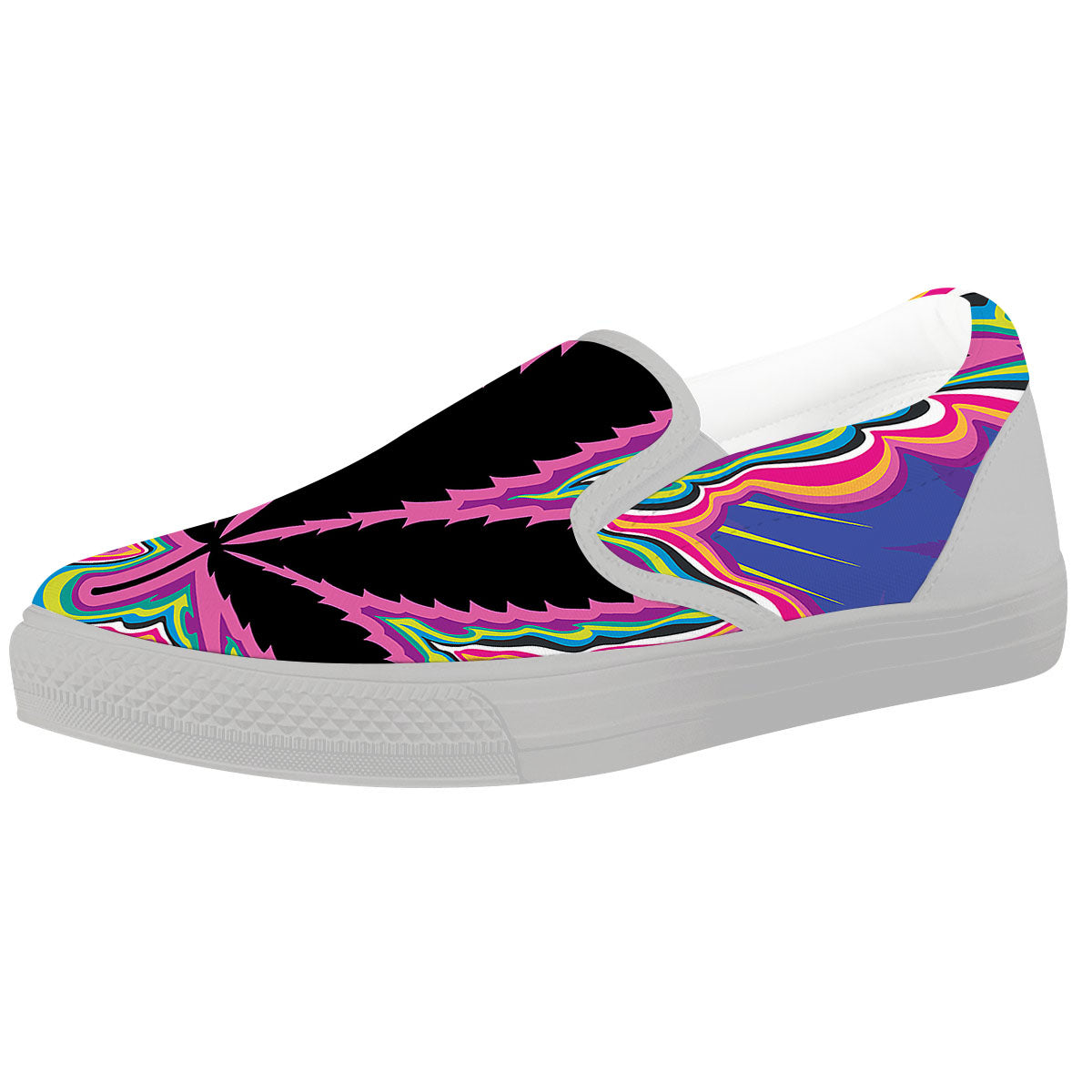 Cannabis Leaf Psychedelic Print White Slip On Shoes-grizzshop