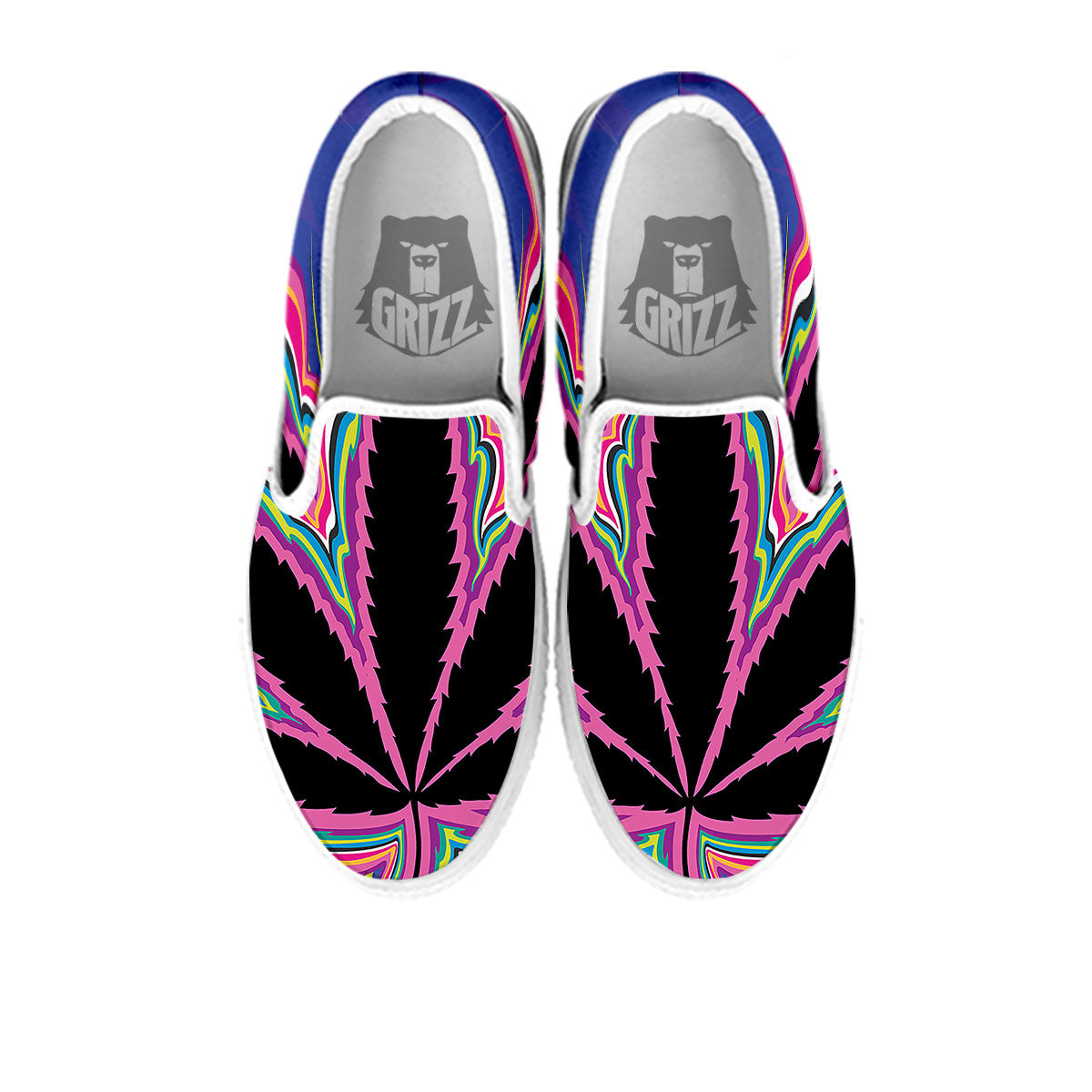 Cannabis Leaf Psychedelic Print White Slip On Shoes-grizzshop