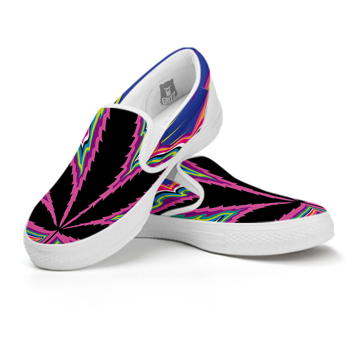 Cannabis Leaf Psychedelic Print White Slip On Shoes-grizzshop