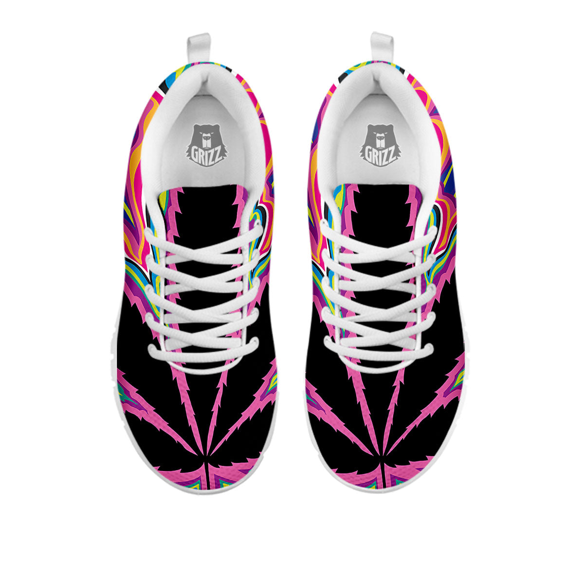 Cannabis Leaf Psychedelic Print White Sneaker-grizzshop