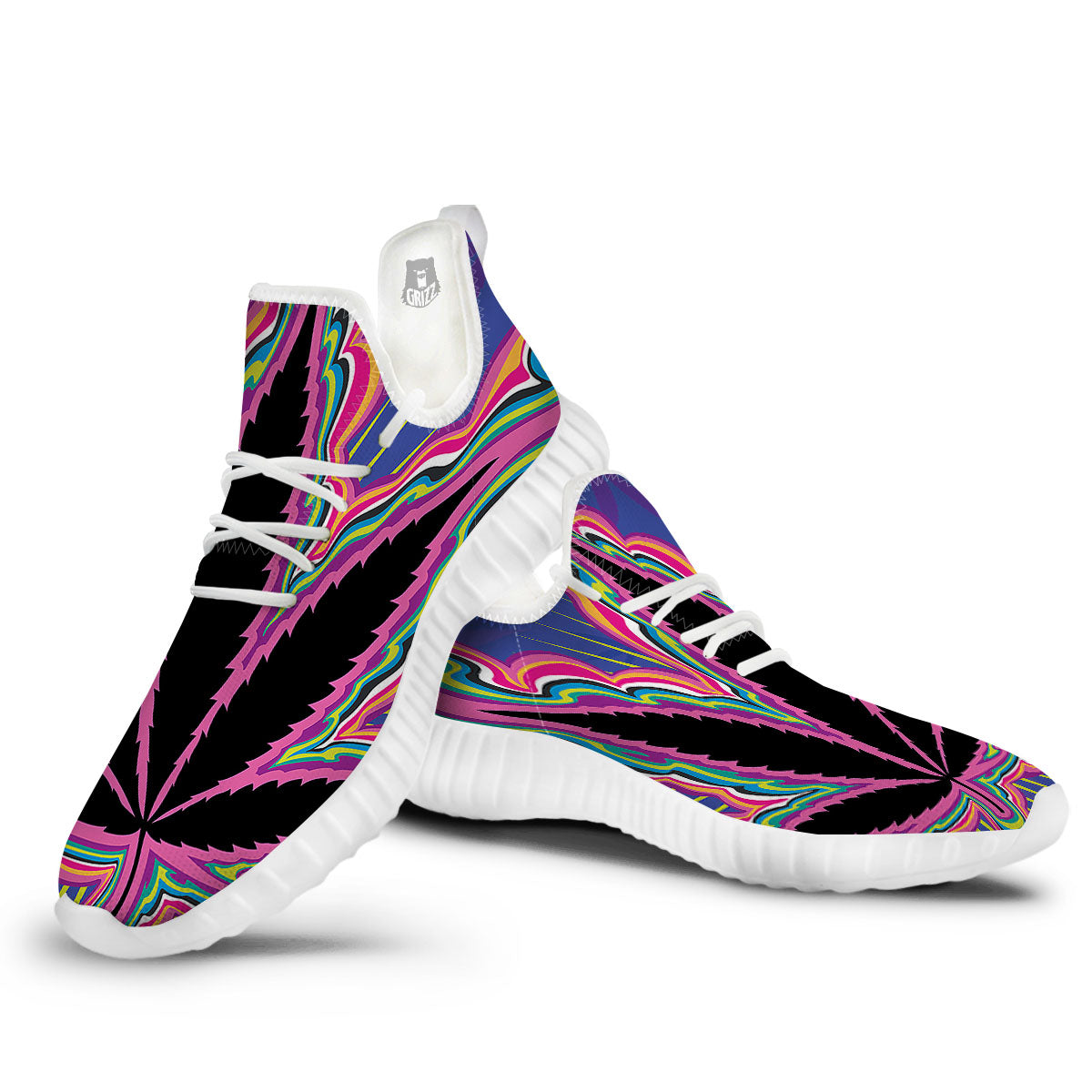 Cannabis Leaf Psychedelic Print White Walking Shoes-grizzshop