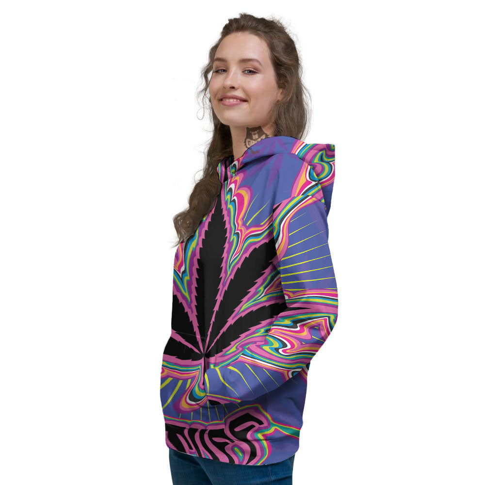 Cannabis Leaf Psychedelic Print Women's Hoodie-grizzshop