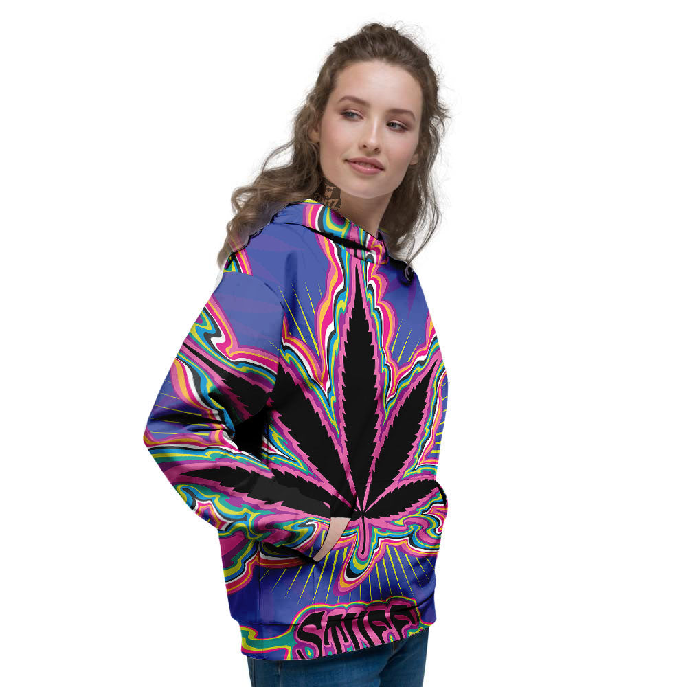 Cannabis Leaf Psychedelic Print Women's Hoodie-grizzshop