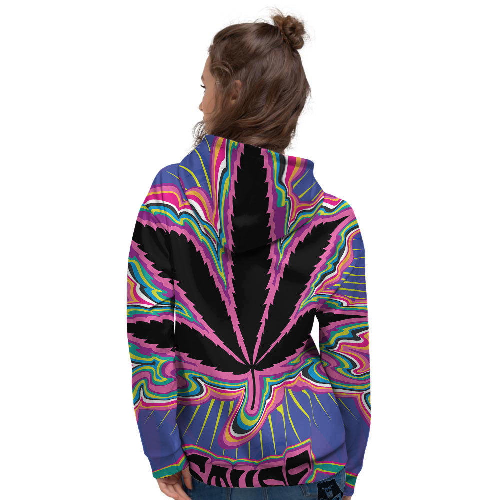 Cannabis Leaf Psychedelic Print Women's Hoodie-grizzshop