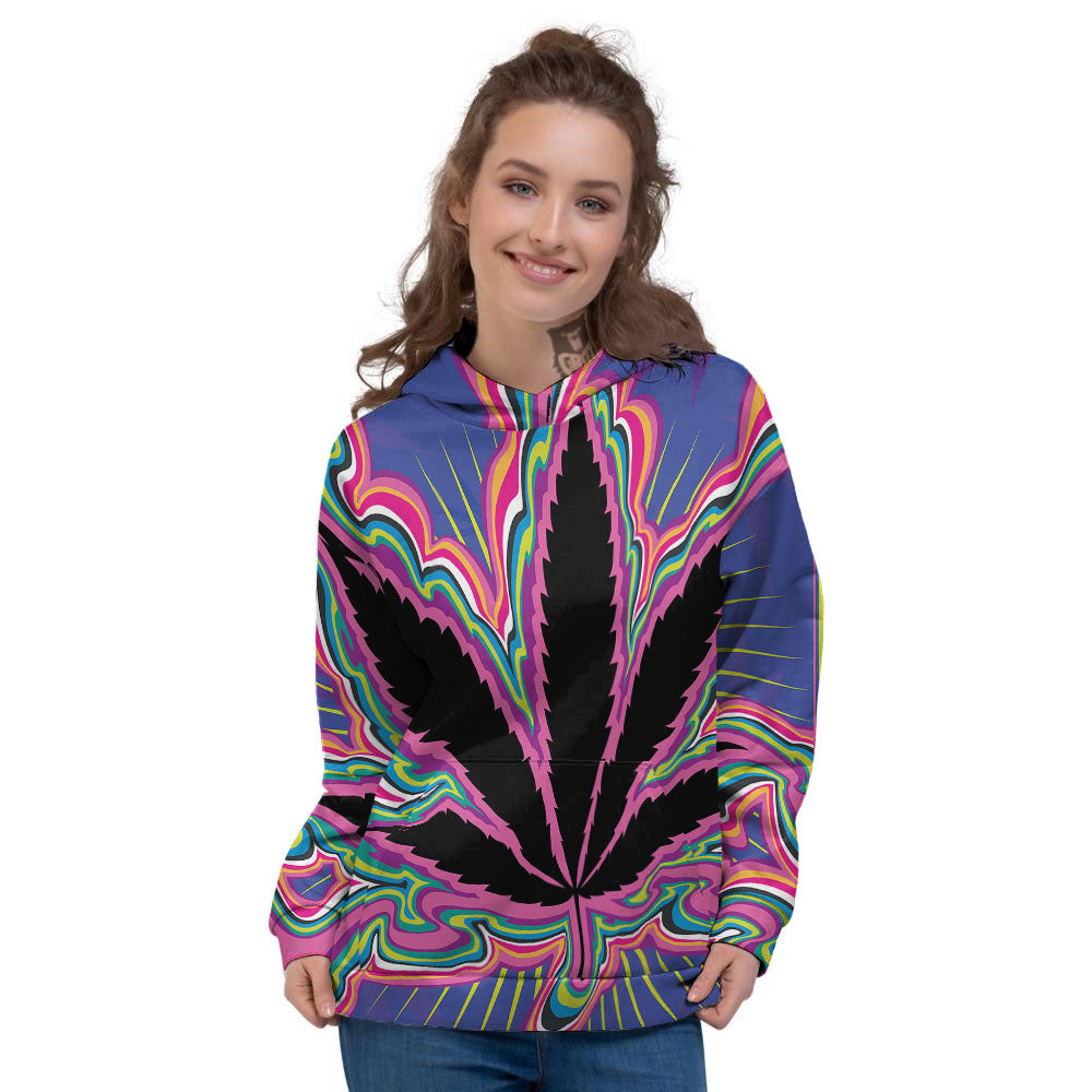 Cannabis Leaf Psychedelic Print Women's Hoodie-grizzshop