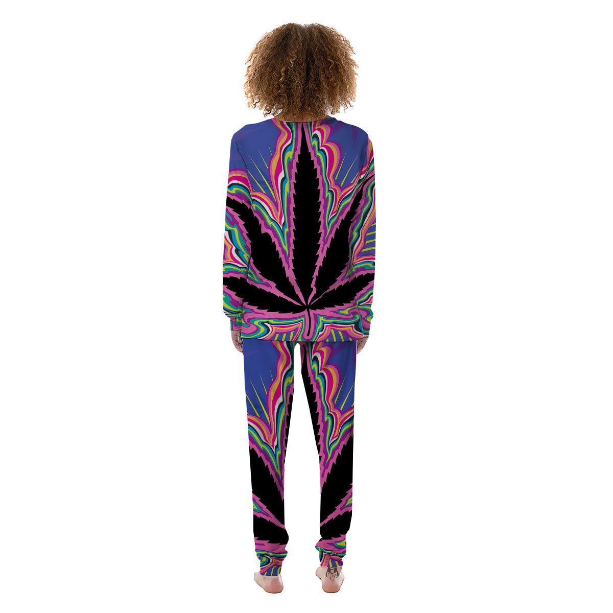 Cannabis Leaf Psychedelic Print Women's Pajamas-grizzshop