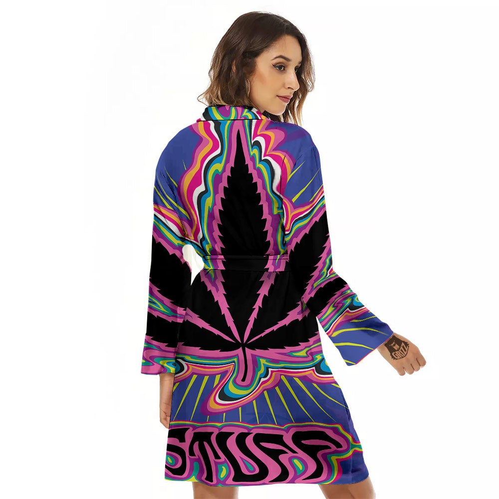 Cannabis Leaf Psychedelic Print Women's Robe-grizzshop