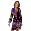 Cannabis Leaf Psychedelic Print Women's Robe-grizzshop