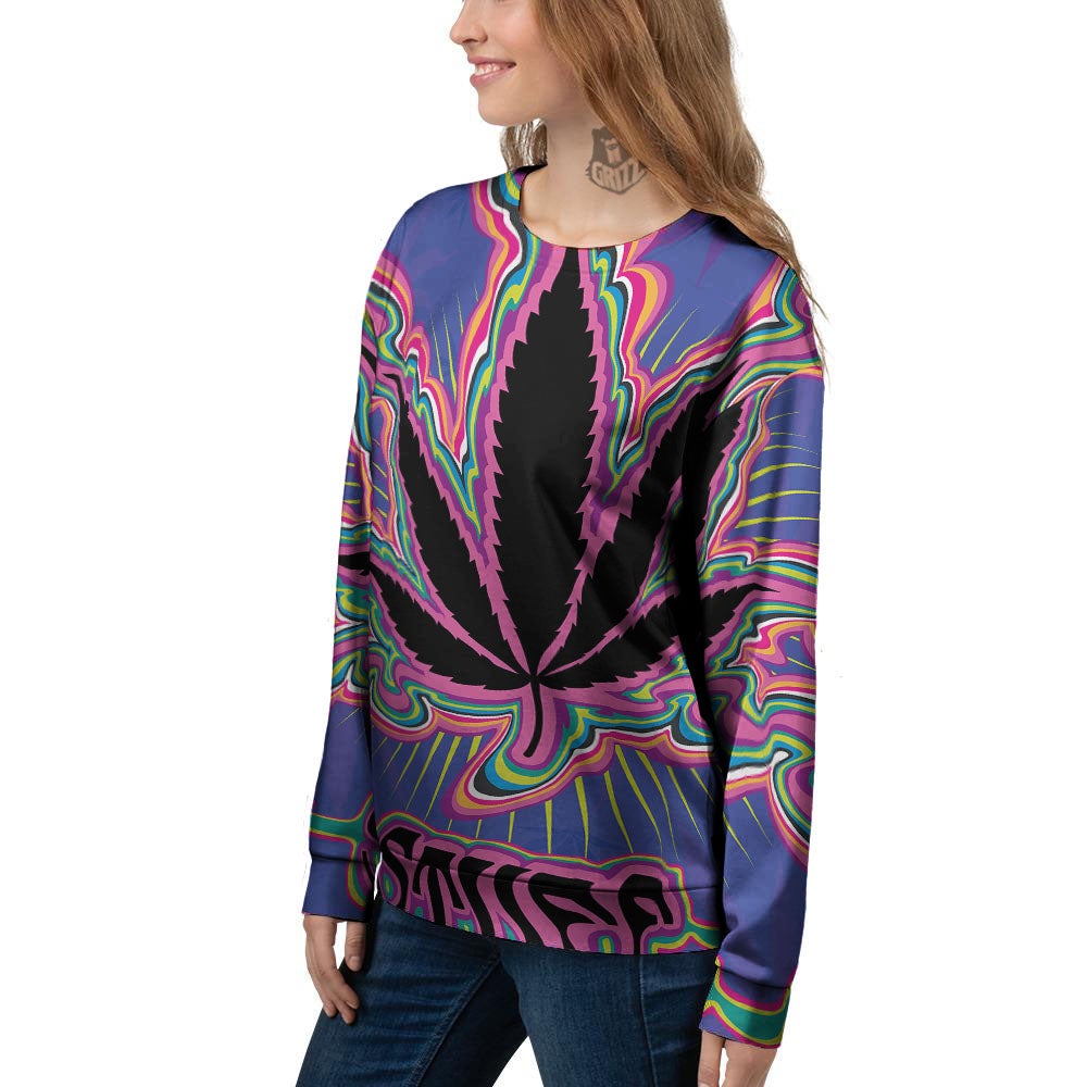 Cannabis Leaf Psychedelic Print Women's Sweatshirt-grizzshop