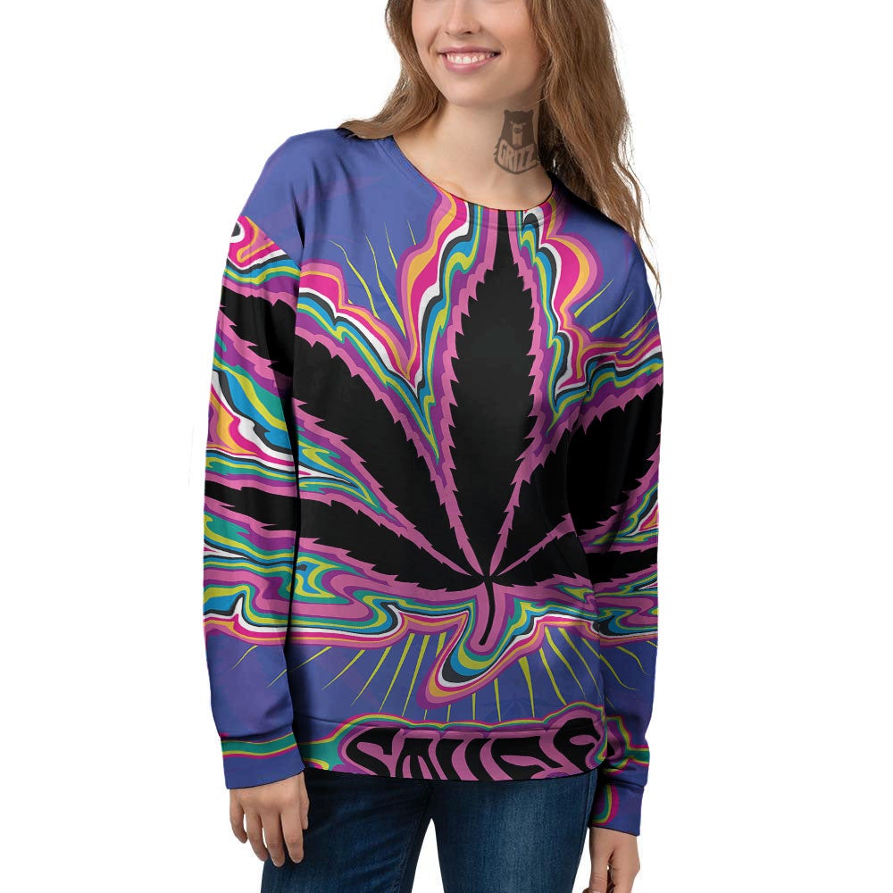 Cannabis Leaf Psychedelic Print Women's Sweatshirt-grizzshop