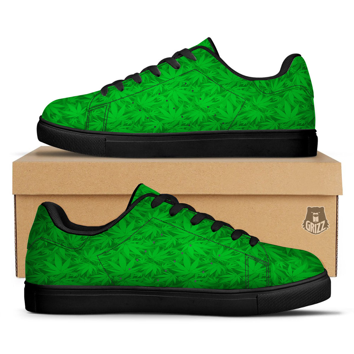 Cannabis Leaves Print Pattern Black Low Top Sneakers-grizzshop