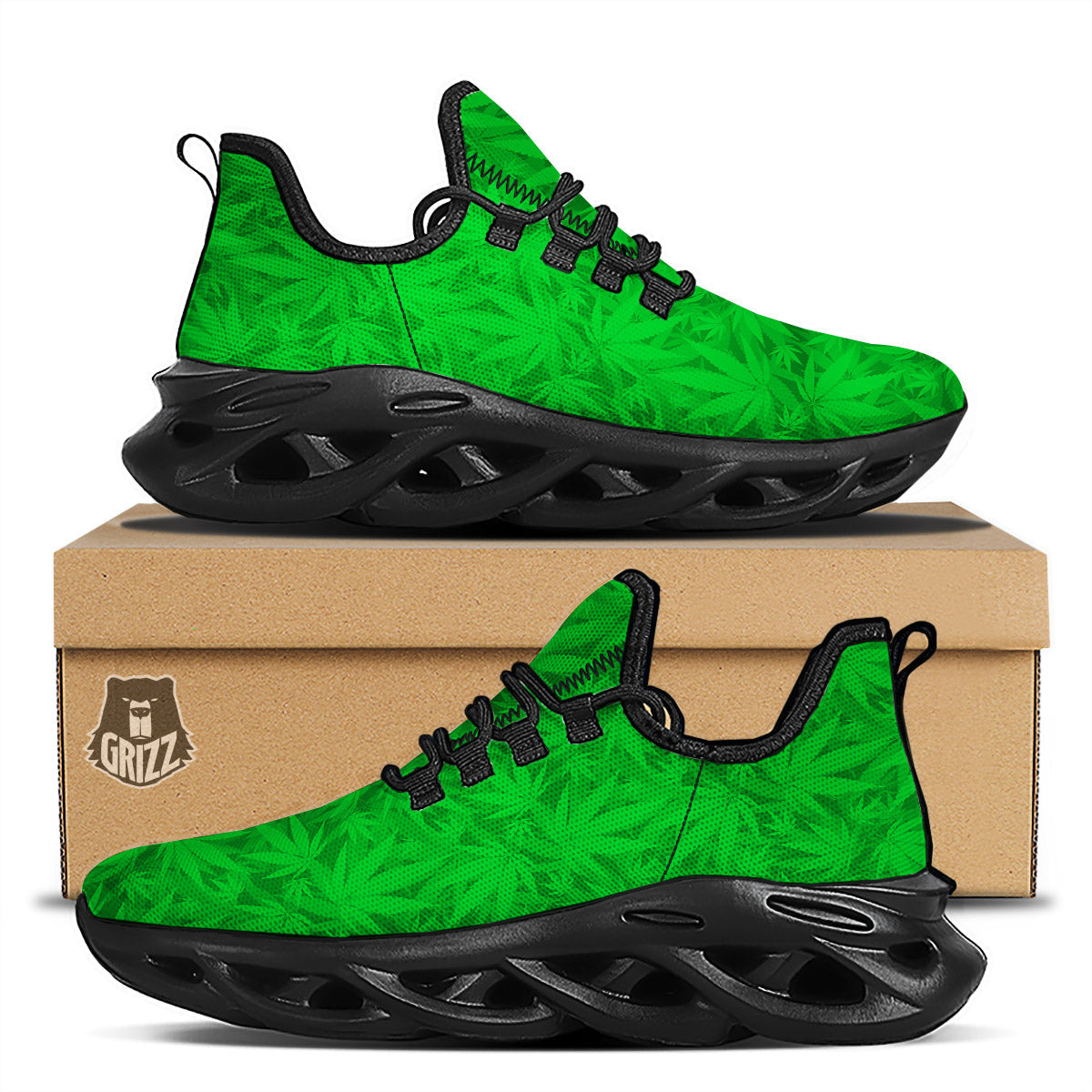 Cannabis Leaves Print Pattern Black Running Shoes-grizzshop
