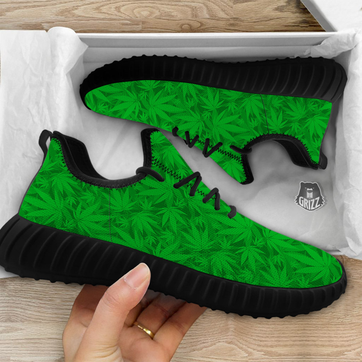 Cannabis Leaves Print Pattern Black Walking Shoes-grizzshop